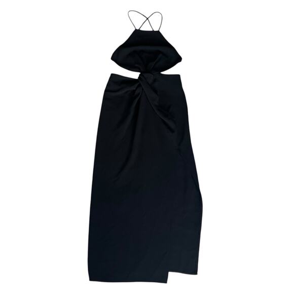 Ronny Kobo Women’s Sero Twist Front Midriff Halter Black Midi Dress Size Medium - Picture 12 of 13